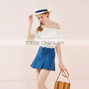 2017 Latest Fashion Design Lotus Leaf Sleeve Sexy Ladies Top Women Blouse for Wholesale thumbnail-3