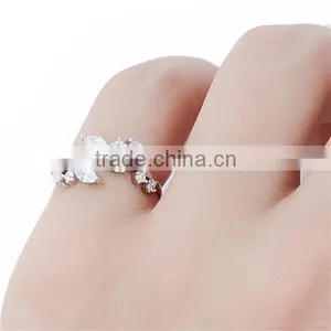 White Copper Open Rings Silver Tone Leaf thumbnail-1