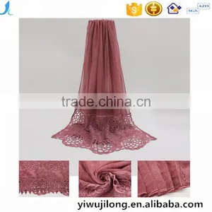 New Fashion Concise Style Plain Dyed Linon Viscose Thin Flower Lace Trim Ribbon Hijab Scarf thumbnail-1