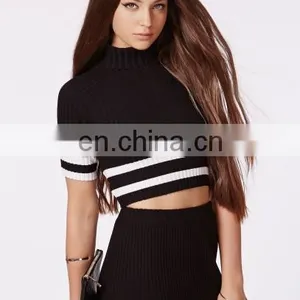 2014 Wholesale Ladies Fashion Clothes Black Strip Crop Top thumbnail-5