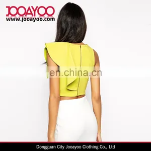 Women Ruffle Crop Top Casual Fit Tank Top One Shoulder Ruffle Tank Top thumbnail-2