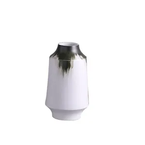 Large Calibe Wax Gourd Round Trapezoid Green And White Ceramic Vase Creative Home Decor thumbnail-5