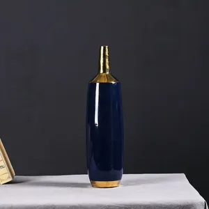 Nordic Style Electroplate Hand Made Blue Jingdezhen Ceramic Vase For Soft Decor thumbnail-4