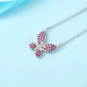 925 Sterling Silver Necklace Inlaid Red Ruby Corundum Personality Butterfly Necklace Chain Women's Silver Jewelry thumbnail-3