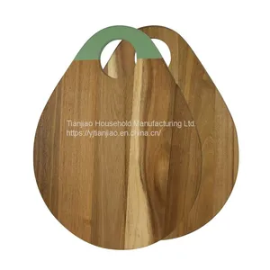 Wholesale Custom ECO-friendly Organic Vegetable Bread Food Kitchen Oval Chopping Blocks Acacia Wood Cutting Board With Holes thumbnail-4