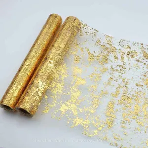 Wholesale Flower Wrapping Mesh Gold Metallic Table Runner Rolls for Wedding Event Decor thumbnail-1