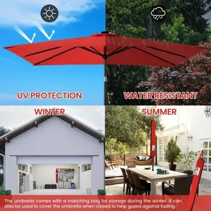 Crank 9FT Solar LED Central Pole Garden Umbrella Eco Polyester Fiberglass Ribs Patio Wholesale thumbnail-1