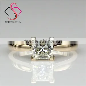 Princess Cut Moissanite Solitaire 1 Carat Sqaure 5.5mm Center 14k Rose Gold Wedding Engagement Ring thumbnail-1