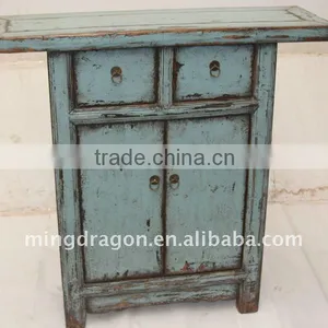 Chinese Antique Gray Blue Small Cabinet With Two Door Two Drawer 92*30*91CM thumbnail-1