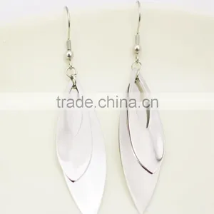 316L Stainless Steel Leaf Shaped Women Silver Double Layer Earring thumbnail-3