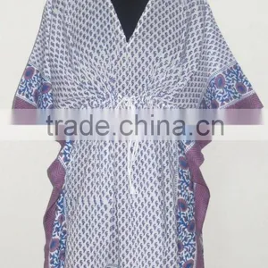 Indian Cotton Hand Block Printed Kaftan Women Sexy Fashionable Caftan Designer Casual Wear Poncho Girls Kaftan thumbnail-1