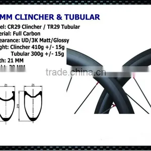 29mm Carbon Clincher Rim Road Bike 700c Carbon Fiber Tubular Rims 21mm Width One Pair Bicycle Carbon Rims thumbnail-1