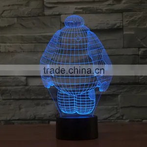 Wholesale Baymax LED 3D Illusion Night Light Lamp, Acrylic Decorative With 7 Colors Multicor Changing thumbnail-4