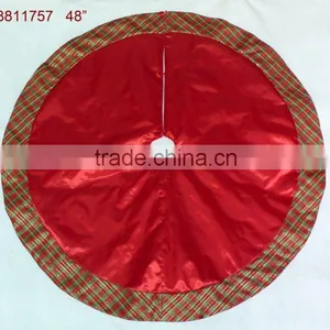 48" Red Satin Christmas Tree Skirt With Scotish Check Border thumbnail-1