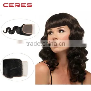 Bleached Knots Silk Top Cheap Human Hair Free Parting Bangs Lace Closure thumbnail-1