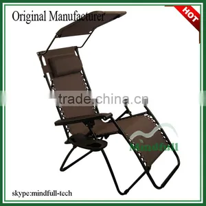 Brown Folding Reclining Pool Sun Deck Chair With Canopy And Table thumbnail-1