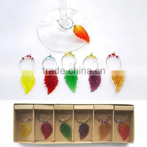 2016 Set of 6 Leaf Wine Glass Charms thumbnail-2