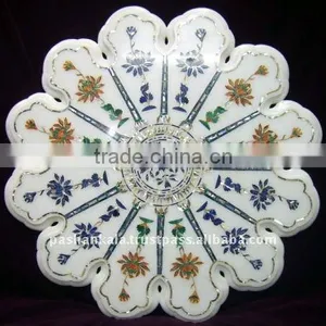 Indian Marble Inlay Dining Table Top, Intricate Marble Table Top thumbnail-1