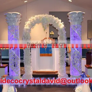 White Acrylic Crystal Bead Mandaps With LED Draping Wedding Stage Designs thumbnail-2