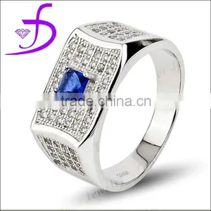 Hot Sale Silver Men Ring 925 Sterling Silver Created Sapphire Men Ring thumbnail-1