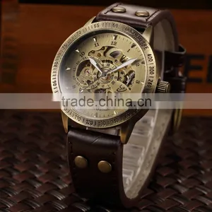 Mens Vintage Bronze Skeleton Analog Auto Sport Mechanical Watch thumbnail-6
