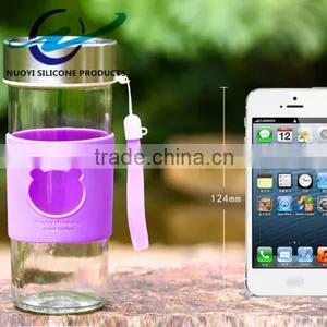 Cute Cat Shape Short Glass Bottle Silicone Cup Sleeve thumbnail-3