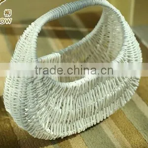 Handmade White Wicker Flower Basket Wedding Flower Basket With Plastic Liner thumbnail-3