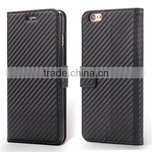 High Quality Carbon Fiber Pattern Wallet Flip Stand Leather Mobile Phone Case For IPhone 6S thumbnail-6