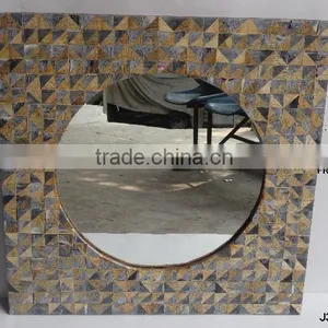 Grey Bone and Wooden Mosaic Round Mirror and Square Outer Available in All Sizes and Styles thumbnail-1