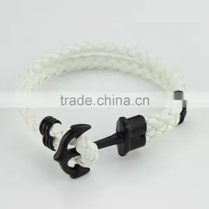 Hot Sale Mens PU Leather Bracelet Handmade Anchor Bracelet thumbnail-1