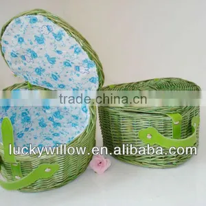 Green Heart-shaped Gift Willow Basket With Lid &lining thumbnail-1