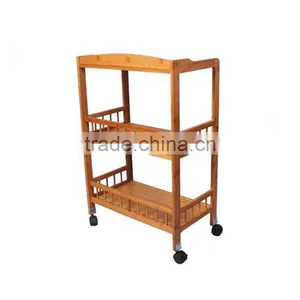 Wholesale Bamboo Kitchen Cart New Mobile Dining Car With Baskets, Shelves and 8-Slot Wine Bottle Holder thumbnail-6
