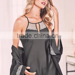 Adult Romper Pajamas Wholesale Custom Satin Lace Insert Dressing Gownpajamas WomenWholesale Custom Made in China thumbnail-3