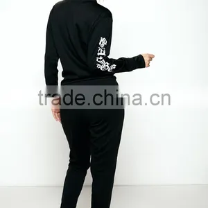 Designer Female Tracksuit Black Hoodie Casual Slim Fit Spring Printed On Sleeves Loungewear Wholesale Womens Cheap Tracksuits thumbnail-3