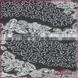 Silver Metallic Embroidery Design Netting Fabric, Sparkle Embroidery Design Fabric for Wedding Dresses thumbnail-2
