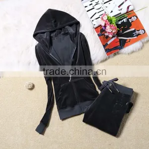 Women Velvet Suit Velour Track Suit Lady Hoody Sweater OEM China thumbnail-2