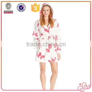 2016 New Design Flannel Bowknot Printing Lovely Lady Bathrobe thumbnail-2