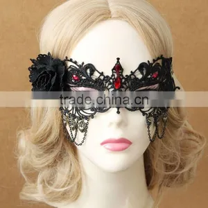 Europe Vintage Black Lace Yashmak,retro Sexy Diamond Veil,crow Yashmaks for Women thumbnail-2