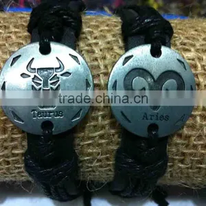 Taurus Sign Leather Bracelet,Aries Sign Leather Bracelet,Zodiac Sign Leather Bracelet thumbnail-1