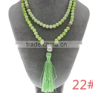 108 Hand Knotted Natural Stone Wooden Beads Mala Tassel Necklace thumbnail-1