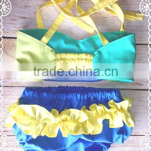 Baby Swimwear Blue Yellow and Aqua Stitching 2 Piece Suit Girl Swimsuit thumbnail-2