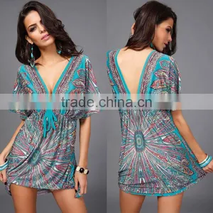Walson Newest Fashion Milk Silk Sexy V-neck Dress Skirt Big Yards Beach Holiday Dress thumbnail-5
