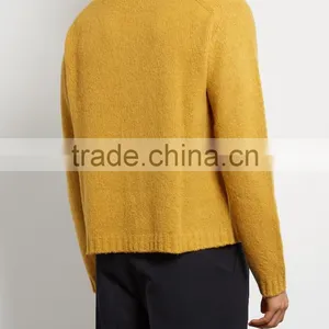 Mustard-yellow V Neck Pullover Winter Thick Sweater 12 GG Knitted thumbnail-2
