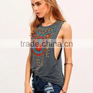 Ms in the Summer of 2017 the New Europe and the United States Printing T-shirt Retro Tribal Print Fitness Leisure Tank Tops thumbnail-2