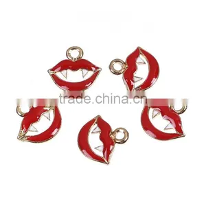 Zinc Based Alloy Halloween Charms Lip Gold Plated White & Red Enamel thumbnail-1