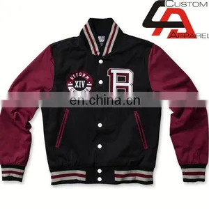 Mens Black Varsity Jacket With White Leather Sleeve Custom Printed Bomber Jacket thumbnail-5