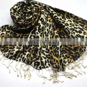Silk Pashmina Wool Shawls, Hand Printed With Fringes thumbnail-3