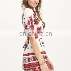 Japanese Girl, Lady Dress, Multicolor Print Half Sleeve Deep V Neck Jumpsuit thumbnail-4