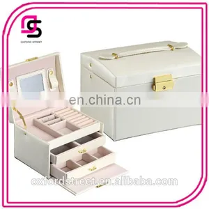 European Fashion Three Layer Double Drawer Leather Princess Jewelry Box thumbnail-3