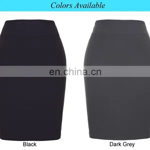 Kate Kasin Occident Women's High Stretchy Hips-Wrapped Dark Grey Pencil Skirt 20" KK000276-2 thumbnail-5